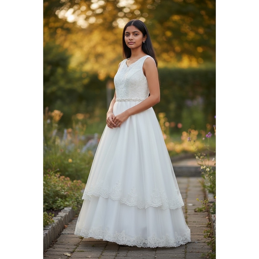 Jellybean Miami Girls New White Lace Communion Flower‎ Girl Dress Plus Size 12.5